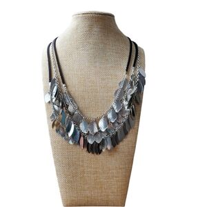 Fashion Statement Leaf Necklace Silver-tone 3 Layers Boho 42"L